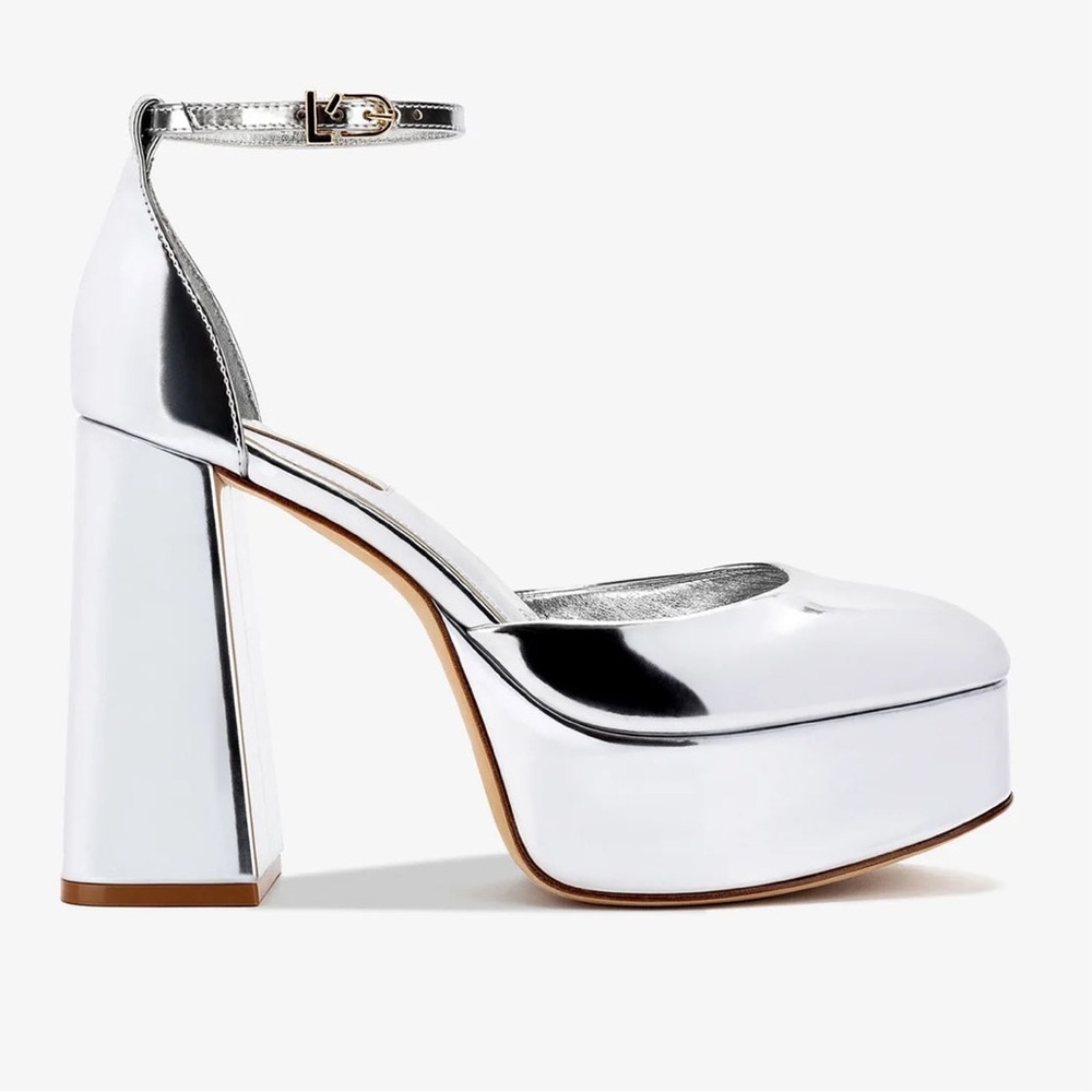 Larroude Silver Platform Heels
